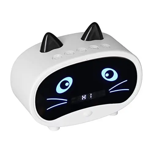 Produktbild: Topiky Digitaler Wecker-Lautsprecher, Cartoon-Katzen-Wecker mit Temperaturanzeige, Dual-Wecker, Bluetooth-Lautsprecher, UKW-Radio, Freisprechfunktion für Schlafzimmer-Büro(Weiß)