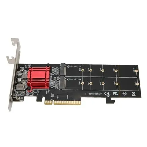 Produktbild: Topiky Dual M.2 PCIe SSD Adapterkarte, Dual NVMe SSD auf PCI Express 3.1 X8 X16 Karte, M.2 PCIe NVMe Adapter mit PCIe Bifurcation Funktion, Unterstützt 2230 2242 2260 2280 22110