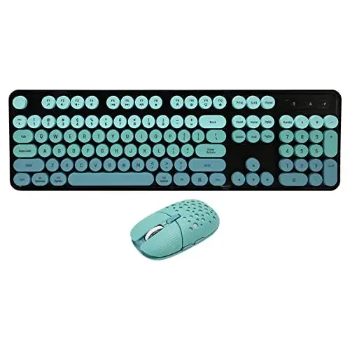 Produktbild: Topiky Kabellose Tastatur- und Maus-Kombination, Kompaktes Kabelloses Retro-Tastatur- und Maus-Set, Kabellose 2,4-G-Retro-Punk-Tastatur, 3 DPI Einstellbare Gaming-Maus (Mischfarbe Blau)
