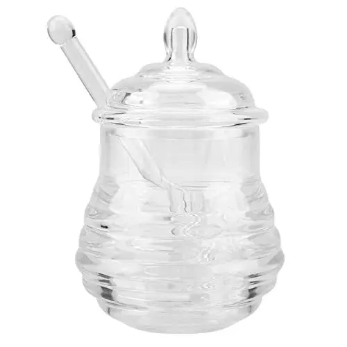 Produktbild: TOPINCN 245 Ml Honigspender, Kunststoff-Honigflaschen, Transparentes Honigglas mit Tropfstab Zum Aufbewahren und Dosieren von Honig, Bienenstock-förmige Honigbehälter, Honigtopf für