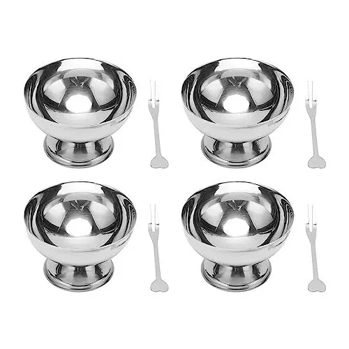 Produktbild: TOPINCN 4 Stück Eisbecher, Sichere Dessertschale aus Metall, Eisbecher aus Edelstahl, Puddingbecher mit Gabeln für Kuchen, Eis, Salat