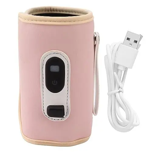 Produktbild: TOPINCN Baby-Milchflaschenwärmer, 5 Geschwindigkeiten, Tragbarer Flaschenwärmer, Babymilch-Wärmebehälter mit LED-Anzeige, USB-Flaschenwärmer für Autoreisen (Rosa)