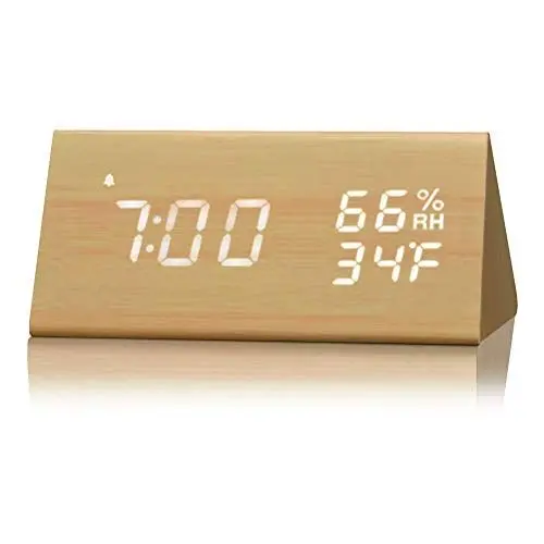 Produktbild: EVGATSAUTO Wecker Digital, LED Holz Digital Wecker mit Temperatur, Luftfeuchtigkeit, Sprachsteuerung, USB, 3 Weckzeiten, Digitaler Elektronischer Alarmuhr für Zuhause und Büro