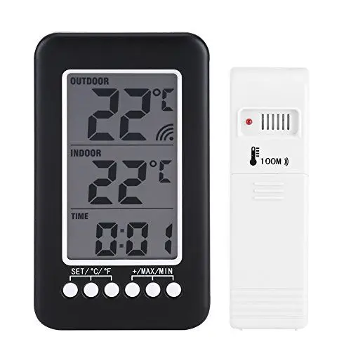 Produktbild: TOPINCN Innen-Außen-Thermometer, Drahtloses LCD-Digital-Temperaturmessgerät, Raumthermometer, Temperaturanzeige mit Zeit- und Temperaturüberwachung