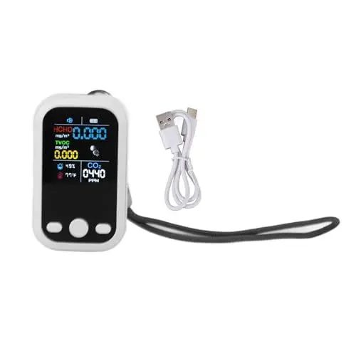 Produktbild: TOPINCN Luftqualitätsmonitor, Multifunktionaler Intelligenter Tragbarer CO2-Feuchtigkeitstemperaturdetektor mit Großem Erfassungsbereich und USB-Aufladung, für Innenräume (White)