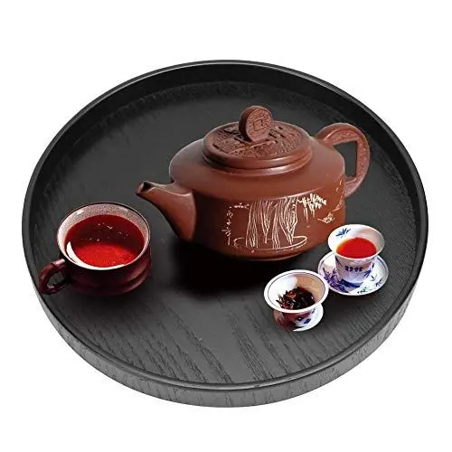 Produktbild: TOPINCN Rundes Tablett,Teetasse aus Holz Tellerhalter Teehaus Cafe Tee Getränke für den Heimgebrauch(Schwarz)
