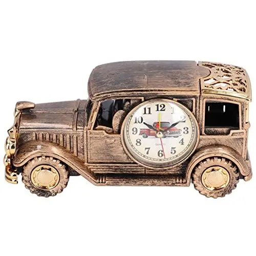 Produktbild: TOPINCN Wecker, Portable Clock Watch Specialty Clocks Multifunktionaler Stifthalter mit Retro Motorrad Auto Design für Motorliebhaber Kinder Jungen(Großer Oldtimer Bronze)