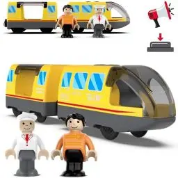 Produktbild: TOPLIVING Batteriebetriebener Lokomotivzug (Magnetverbindung) – leistungsstarker Motorzug kompatibel mit Thomas, Brio, Chuggington – Spielzeug für Kleinkinder – Gelb