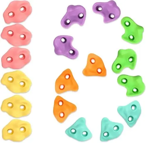Produktbild: TOPNEW 18 Stück Klettergriffe Kinder Outdoor Klettersteine Kinder Outdoor Kletterwand Outdoor Kinder Kletterwand Griffe Kommt mit Befestigungsmaterial Kletterset und Kletterwand Kinderzimmer