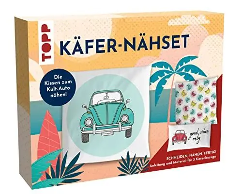 Produktbild: TOPP Nähset Kissenbezüge - VW Käfer. Die Kissen zum Kult-Auto zum Selber-Nähen inkl. Material und Anleitung. 3 Kissenbezüge ca. 2X 40 x 40 cm + 40 x 20 cm