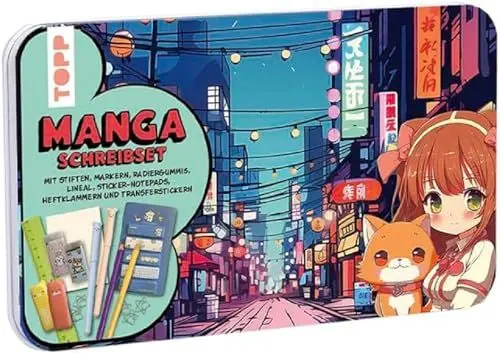 Produktbild: TOPP Manga Schreibset: Stifte, Marker, Radiergummi, Lineal, Heftklammern, 2 Transferstickerbogen, Haftnotizen