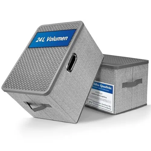 Produktbild: TOPP4u 2x Aufbewahrungs-Box mit Deckel groß 38x27x24,5 cm, Stoffbox für Schränke & Regale, stapelbare Kisten Aufbewahrung, Ordnungsboxen mit Deckel faltbar, Aufbewahrungskorb, grau-beige, 2er-Set