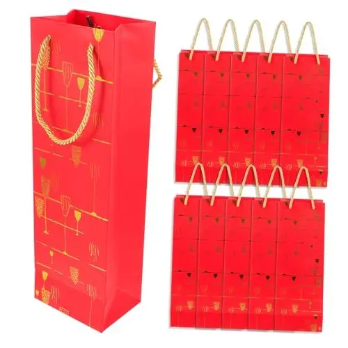 Produktbild: TOPPERFUN 10 Stück Robuste Papiertüten Für Weinflaschen Mit Griffen Zum Verpacken Von Geschenken Für Partys Hochzeiten Geburtstage