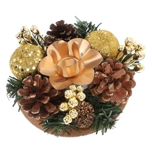 Produktbild: TOPPERFUN 1 X Weihnachtskerzenständer Stechpalmenkerzenringe Weihnachtskerzenständer Für Den Esstisch Weihnachtsteekerzenhalter Adventskerzen Mittelstück Tannenzapfenkranz