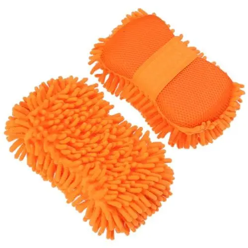 Produktbild: TOPPERFUN 2stücke Mikrofaser Chenille Waschhandschuhe Für Auto Ultraweiche Reinigungshandschuhe Für Lackschonende Autopflege Vielseitig Einsetzbar Für Möbel Bad Und Mehr Orange