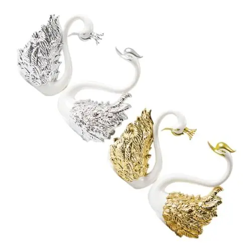 Produktbild: TOPPERFUN 2 Paare Schwäne Tortenfiguren Hochzeitsdekoration für Romantische Feiern für Torten Engagement und Jubiläumspartys Stilvolle Cupcake Dekorationen Gold und Silber