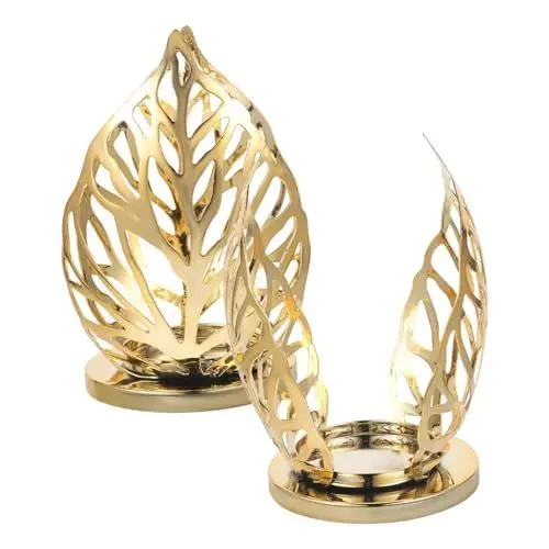 Produktbild: TOPPERFUN Künstlerischer Kerzenhalter Aus Eisenmetall mit Blattmotiv 2 Stück Elegante Dekorative Ständer für Zuhause Als Hochzeitsdekoration