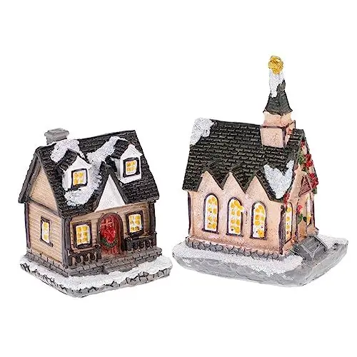 Produktbild: TOPPERFUN 2st Weihnachtshaus Led Licht Lebkuchenhaus Beleuchtetes Weihnachtsschneedorf Weihnachtsdorf Figur Geführtes Lebkuchenhaus Geführtes Weihnachtsszenendorf Harz Einstellen Scheinen