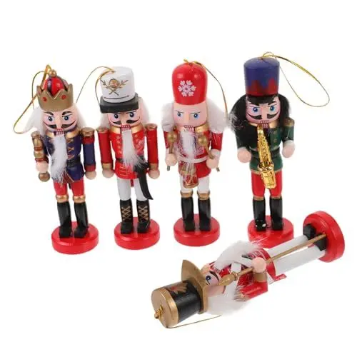 Produktbild: TOPPERFUN Weihnachts-nussknacker-Statue 5-teiliges Set Echtholz Basteln Outdoor-nussknacker Für Gartenparty-zubehör