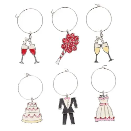 Produktbild: TOPPERFUN 6 Stück Teiliges Weinglas Anhänger für Hochzeiten Bunte Dekoration für Weingläser Einfach zu Reinigen Verwenden für Feierlichkeiten und