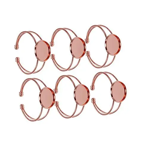 Produktbild: TOPPERFUN 6st Armbandrohlinge Leere Ringe Armband Mit Cabochon-fassung Handwerk Lünette Tabletts Lünette Tablett Rund Roségold-Armband Leer Armband Lünette DIY Armband Basis Glas Schmuck
