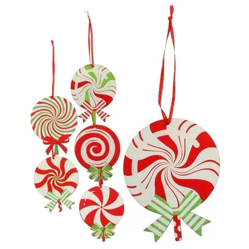 Produktbild: TOPPERFUN 6st Zuckerperlen Holzschild Wohnkultur Medaillon Ornament Weihnachtsdekoration Weihnachtssüßigkeit Lutscher Dekoration Partydekoration Urlaubsartikel Acryl Weihnachten