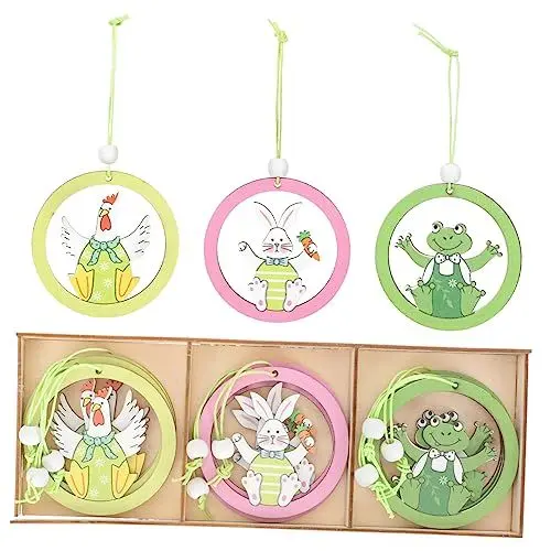 Produktbild: TOPPERFUN 9stücke Teiliges Holzanhänger Für Ostern Kreative Hängende Dekoration Für Ostern Für Osternbaum Partys Und Stilvolle Wohnraumgestaltung