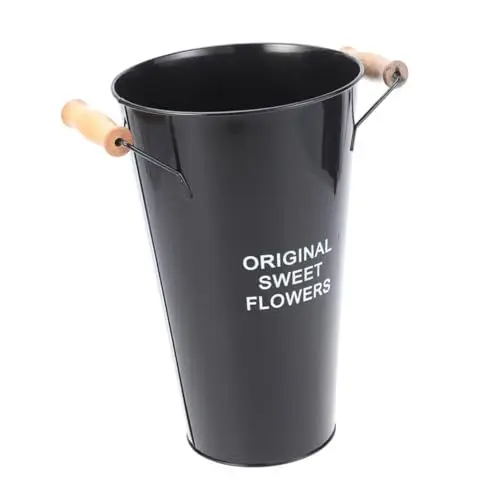 Produktbild: TOPPERFUN Blumeneimer Blumenvase Aus Zinn Französische Krugvase Rustikale Metallvase Schreibtischdekoration Bodendekoration Tischdekoration Pflanzenvase Aus Schmiedeeisen Holzgriff