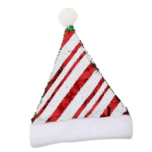 Produktbild: TOPPERFUN Warme Gemütliche Weihnachtsmannmütze Aus Stoff Weihnachtsmützen Für Erwachsene Pailletten Performance-Hut Requisite Für Partys