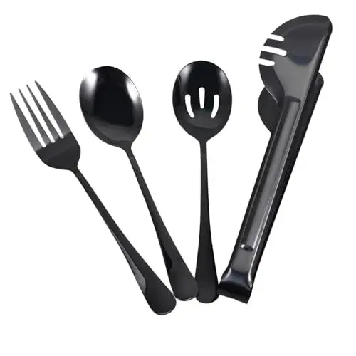Produktbild: TOPPERFUN Küchen Utensilien Set Mit Servierbesteck Aus Edelstahl Tragbares Besteckset Für Party Wiederverwendbares Utensil Set Mit Servierlöffel Und Edelstahlgabel Für Buffet Und Restaurant