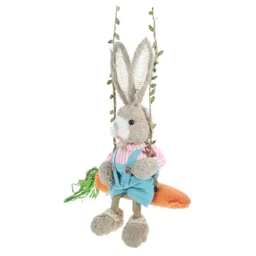 Produktbild: TOPPERFUN Osterdekoration Gartenschaukel-Kaninchenschmuck Gartenschaukel Kaninchen Schaukelkaninchen Tischdekoration für Frühlingspartys Hase Stroh Geschenk Kunsthandwerk Baumschmuck Tuch