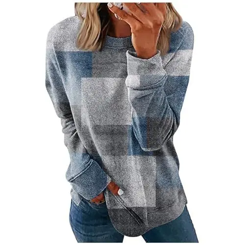 Produktbild: Topping Frau Lose Tunikas Entwürfe Mit Rundhals Bluse Dünnes Langarme Hemder Damenen Herbst mit Print Coole Homewear