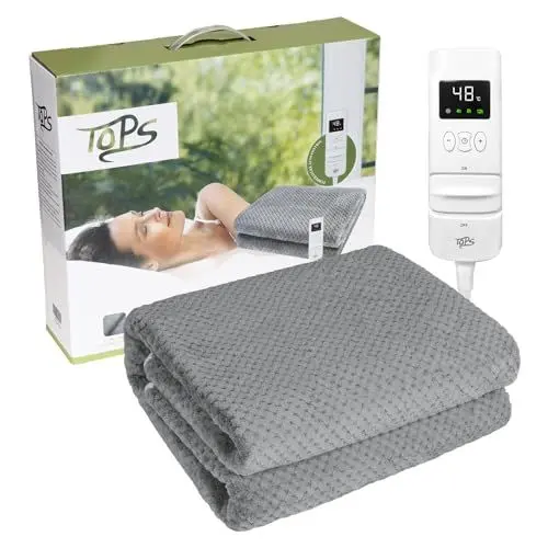 Produktbild: TOPS elektrische Decke Doppelt beheizte Unterdecke 160 x 140cm, 18-48℃ Wärmeeinstellungen, 3-Stufen des Auto-Aus Timers, Warmer Flanell Bett Warmer, Überhitzungsschutz, Maschinenwaschbar