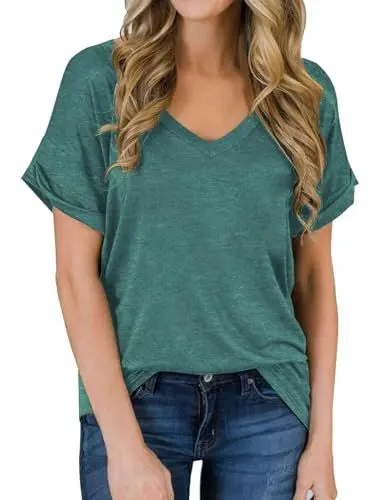 Produktbild: Tops für Damen Sommermode Oversize Tshirt Kurzarm V-Ausschnitt Tops für Damen Grün L
