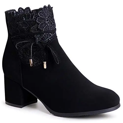 Produktbild: topschuhe24 1940 Damen Velours Stiefeletten Ankle Boots, Farbe:Schwarz, Größe:36 EU