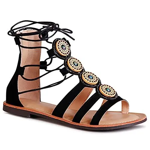 Produktbild: topschuhe24 2067 Damen Gladiator Sandaletten Sandalen Schnürung, Farbe:Schwarz, Größe:37 EU