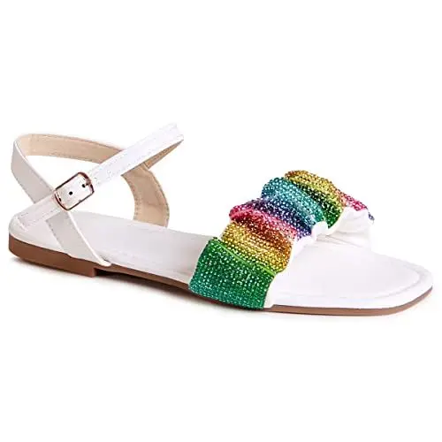 Produktbild: topschuhe24 2398 Damen Glitzer Sandalen Riemchen Sandaletten, Farbe:Weiß, Größe:40 EU