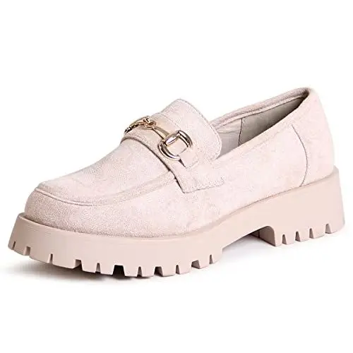Produktbild: topschuhe24 2651 Damen Chunky Loafer Slipper, Farbe:Beige NY, Größe:40 EU