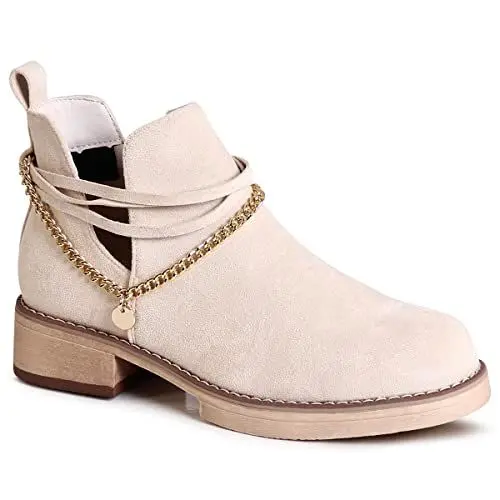 Produktbild: topschuhe24 2784 Damen Velours Stiefeletten Ankle Boots, Farbe:Beige, Größe:38 EU