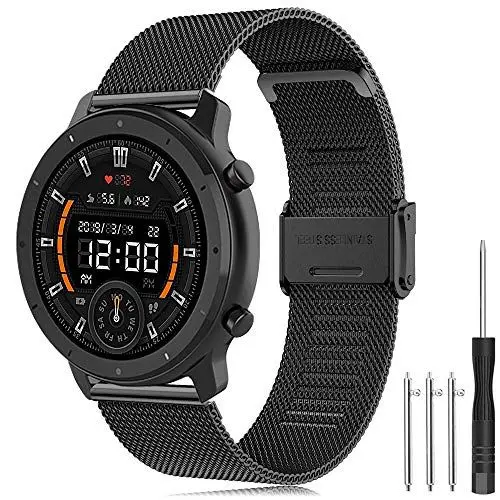 Produktbild: TOPsic Armband Kompatibel mit für Amazfit GTR Uhrenarmband, 22mm Edelstahl Ersatzarmband Metall Armband für Amazfit GTR 47m, Amazfit GTR 2/GTR 2e/GTR 3/GTR 4, Amazfit Pace, Amazfit Stratos 2 2S 3