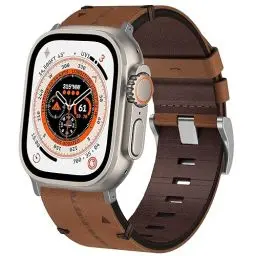 Produktbild: Leder Armband Apple Watch Ultra 49mm, Weiches Echtleder Ersatzarmband iWatch Armbänder für Apple Watch SE, iWatch Ultra 2 Ultra Series 9 8 7 6 5 4 3 2 1 Damen Herren
