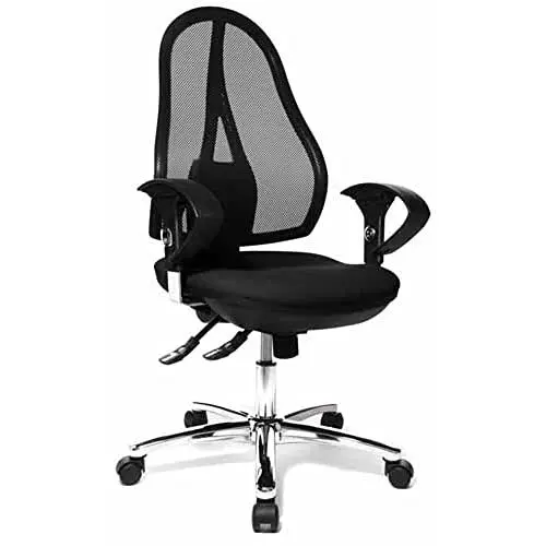 Produktbild: Topstar Open Point SY Deluxe, ergonomischer Syncro-Bandscheiben-Drehstuhl, Bürostuhl, Schreibtischstuhl, inkl. Armlehnen (höhenverstellbar), Stoff, schwarz