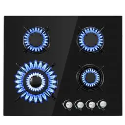 Produktbild: TopStrong Gaskochfeld 4 Flammig, 60cm Gaskochfeld Gasherd mit Automatischer Thermoelementschutz, Einbau 4 Zonen Glas Gaskochfeld，8060W, 220-240V，Erdgas/Propangas