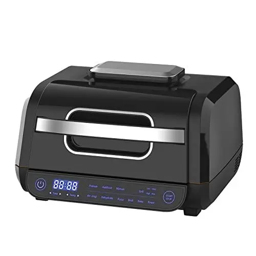 Produktbild: TopStrong Grill & Heißluftfritteuse, 8-in-1 Heißluftfritteuse, 6L Fassungsvermögen Airfryer, Elektrischer Grill mit Touch-Steuerung, Max 230℃, 120-Minuten Timer, 1700W, Schwarz