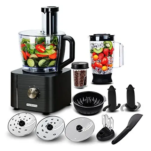 Produktbild: TopStrong Küchenmaschine 1100W,Küchenmaschine Multifunktions,11 Funktionen Food Chopper Prozessor,3,2L Bowl &1,5L Behälter,Mini-Zerkleinerer,Upgrade Schneidescheibe,Zitruspresse,Knethacken