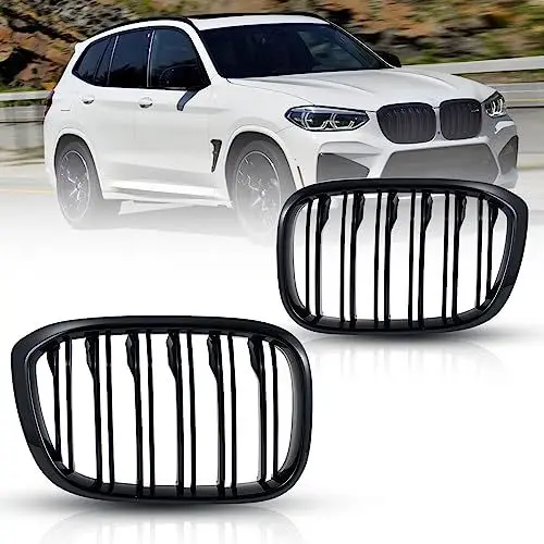 Produktbild: G01 Kühlergrill Schwarz Passend für BMW X3 G01 30i/30i xDrive/M40i xDrive BMW X4 G02 2018-2021 Nieren Grill Glanz Schwarz Doppelsteg Sport Kühlergrill