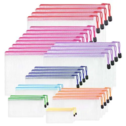 Produktbild: Toptime Dokumententasche, 30 Stück Dokumentenmappe 8 Größen - A4 B4 A5 B5 A6 B6 B8 Bill, Wasserdichte Mesh Zip Beutel, Transparente Reißverschlusstasche für Dokumente, Rechnungen, Kosmetika, Puzzle