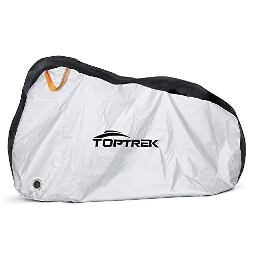 Produktbild: Toptrek Fahrradabdeckung Wasserdicht Oxford-Gewebe Fahrradgarage Plane Wasserfest 200 x 110 x 70 CM Fahrrad schutzhülle mit Beutel (Schwarz und Silber)