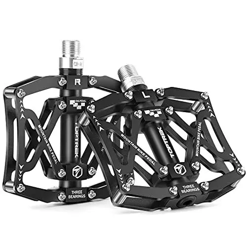 Produktbild: toptrek Fahrradpedal 9/16 Zoll Achse CNC Aluminium MTB Pedale mit 3 Abgedichtete Lager Fahrrad Pedalen rutschfest Breites Plattformpedal für E-Bike, Mountainbike, Trekking, Rennrad Pedale (schwarz