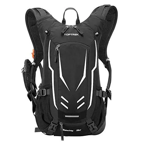Produktbild: Toptrek Fahrradrucksack 18L Ultraleicht Fahrrad Rucksäcke mit Regenschutz und Helmabdeckung Trinkrucksack Wasserdicht Radsport Rucksack Sportrucksack Hydration Rucksack für Herren MTB(Schwarz)